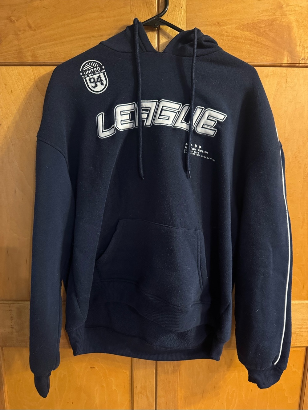 League Navy Blue Pullover Hoodie with White Logo